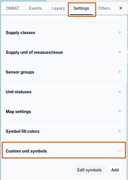 Custom symbols settings