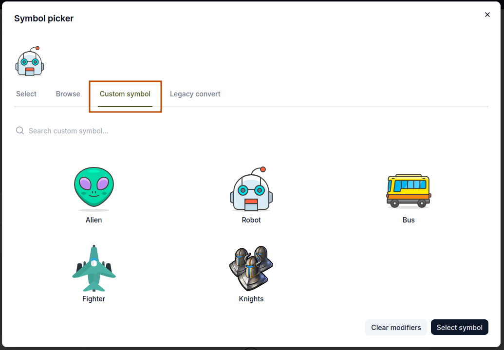 Custom symbol picker